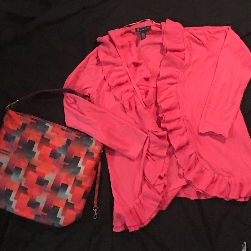 INC bubblegum pink large ruffle cardigan